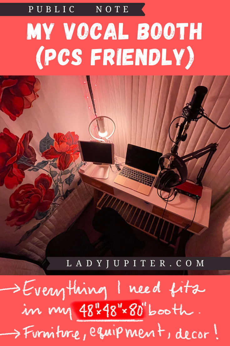 Updated photo - Public Note; My Vocal Booth. I've laid out my full equipment list and shared what works for me. Drop a comment if I missed something, this post is for other (and aspiring) nomads who like sharing their voice. #LadyJupiter #LadyJupiterPodcast #VocalBooth #PCSfriendly #MilSpouse #podcaster #PCSready #EquipmentList