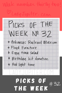 Picks of the week #32 shares appreciation for a museum, domestically made furniture, a favorite lunch, a regular donation bundle, and a specific type of self-care. #LadyJupiter #PicksoftheWeek